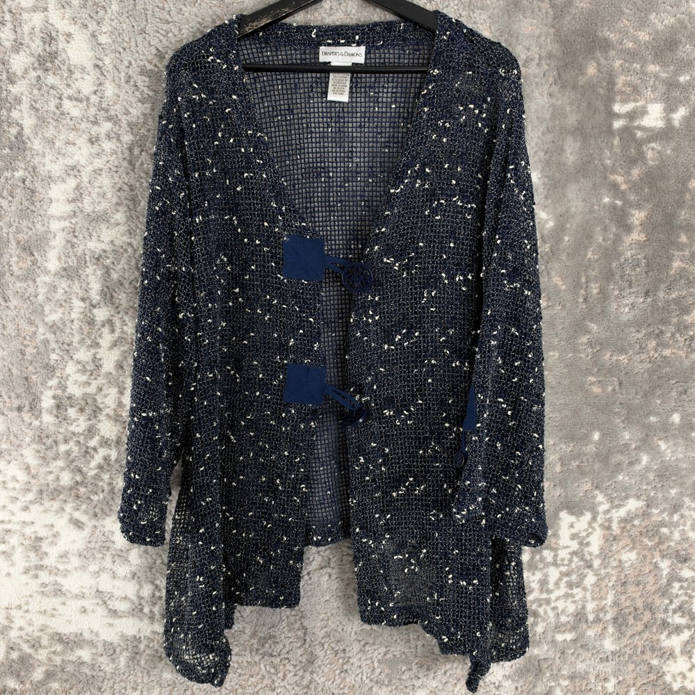 Drapers & Damons Size 2X Open Knit Toggle Cardigan Sweater Blue Long Sleeve Wmn